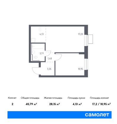 40,8 м², 1-комн. квартира, 12/12 этаж