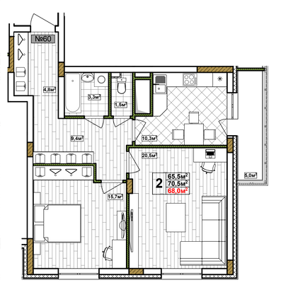 Продажа квартиры со свободной планировкой 68 м², 11/17 этаж