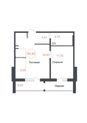 Продажа 2-комнатной квартиры 44,5 м², 3 этаж