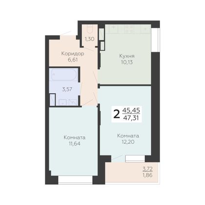 Продажа 2-комнатной квартиры 47,3 м², 7/24 этаж