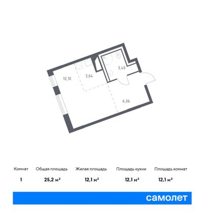 25,2 м², студия, 8/9 этаж