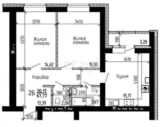 Продажа 2-комнатной квартиры 67,8 м², 2/10 этаж