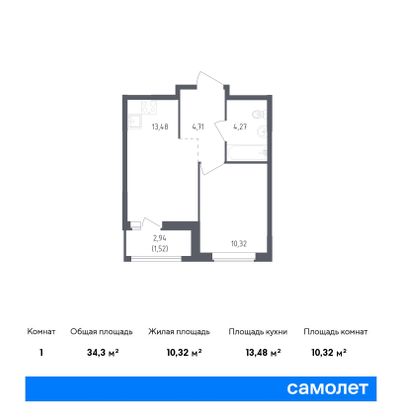 34,3 м², 1-комн. квартира, 15/15 этаж