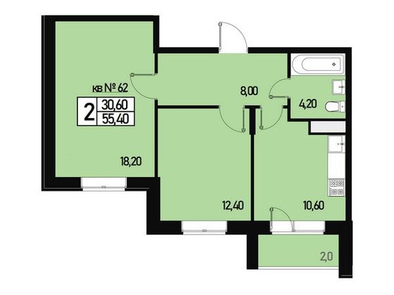 Продажа 2-комнатной квартиры 53 м², 2/3 этаж