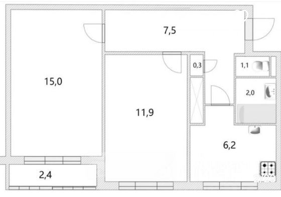 Продажа 2-комнатной квартиры 44,2 м², 9/9 этаж