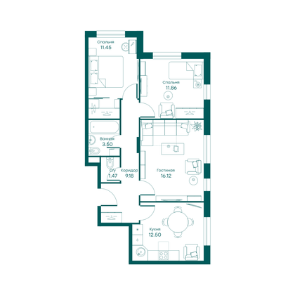 66 м², 3-комн. квартира, 1/5 этаж