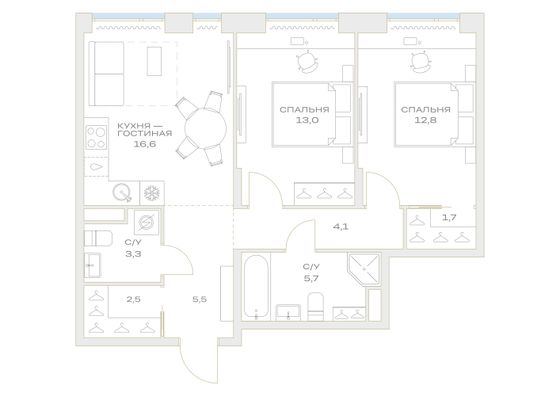 Продажа 2-комнатной квартиры 64,7 м², 6/23 этаж