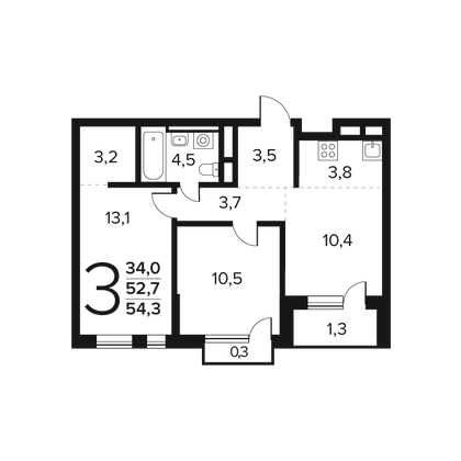 Продажа 3-комнатной квартиры 54,3 м², 12/14 этаж