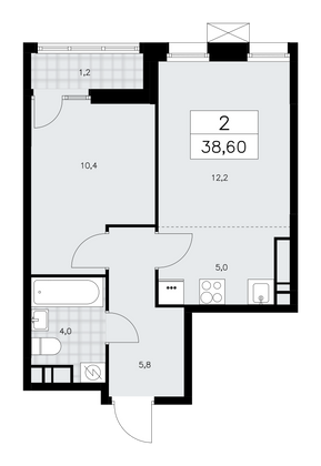 38,6 м², своб. планировка, 16/18 этаж