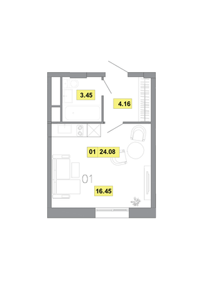 Продажа 1-комнатной квартиры 24,1 м², 9 этаж