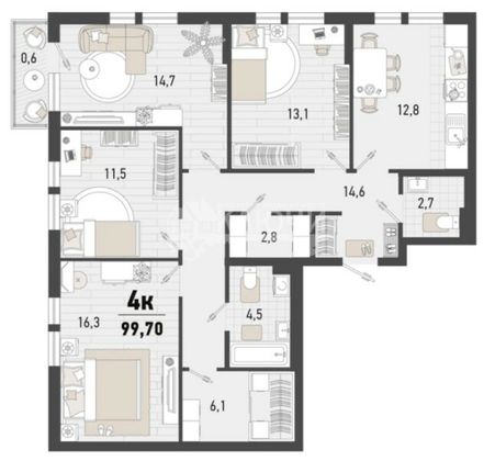 Продажа 4-комнатной квартиры 99 м², 4/24 этаж