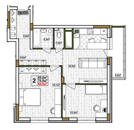 Продажа 2-комнатной квартиры 68 м², 16/17 этаж