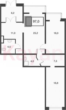 Продажа 3-комнатной квартиры 97 м², 1/23 этаж
