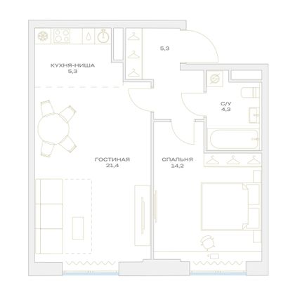 Продажа 2-комнатной квартиры 50,5 м², 4/23 этаж