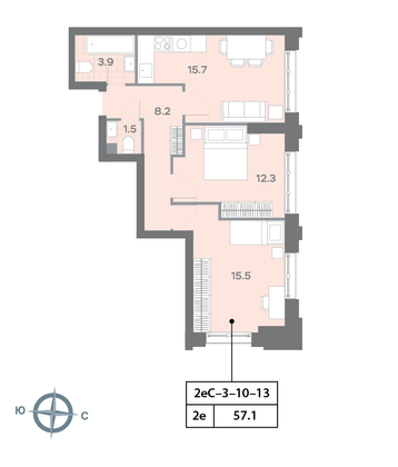 Продажа 2-комнатной квартиры 57,1 м², 11/32 этаж