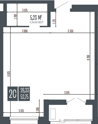 Продажа 2-комнатной квартиры 52,8 м², 5/15 этаж