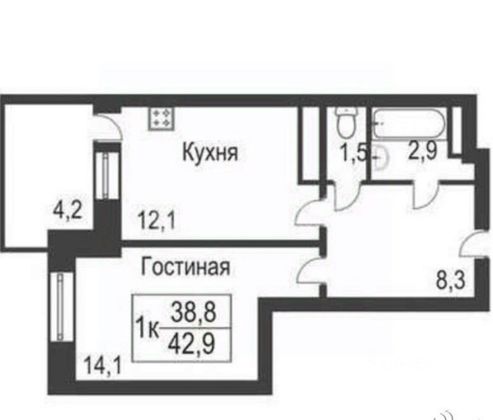 Продажа 1-комнатной квартиры 39,2 м², 8/18 этаж