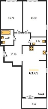 Продажа 2-комнатной квартиры 63,7 м², 4/8 этаж