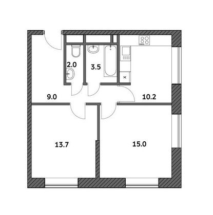 Продажа 2-комнатной квартиры 53,4 м², 13/19 этаж