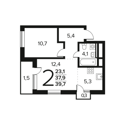 39,7 м², 2-комн. квартира, 8/9 этаж