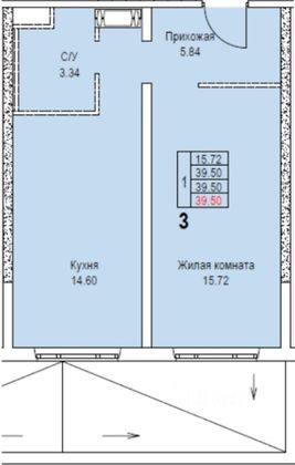 Продажа 1-комнатной квартиры 39,5 м², 2/18 этаж