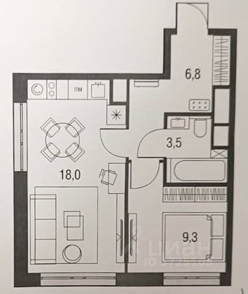 Продажа 1-комнатной квартиры 37,6 м², 3/25 этаж