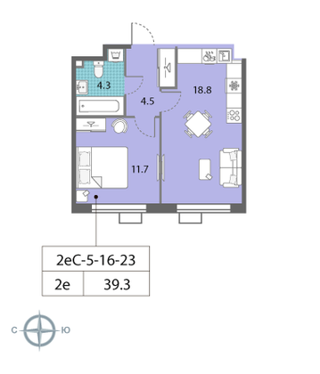 Продажа 1-комнатной квартиры 39,3 м², 23/23 этаж