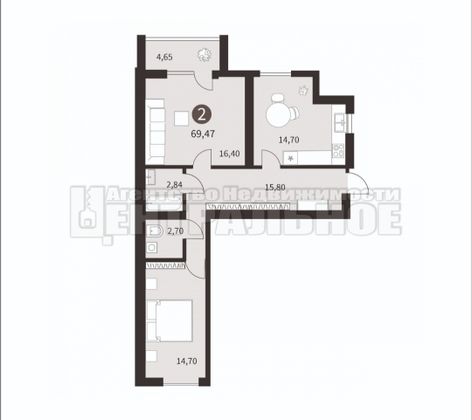 Продажа 2-комнатной квартиры 69,5 м², 6/10 этаж