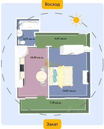 Продажа 1-комнатной квартиры 41,2 м², 4/5 этаж