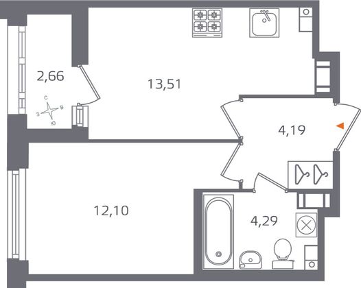 Продажа 1-комнатной квартиры 35,4 м², 9/17 этаж