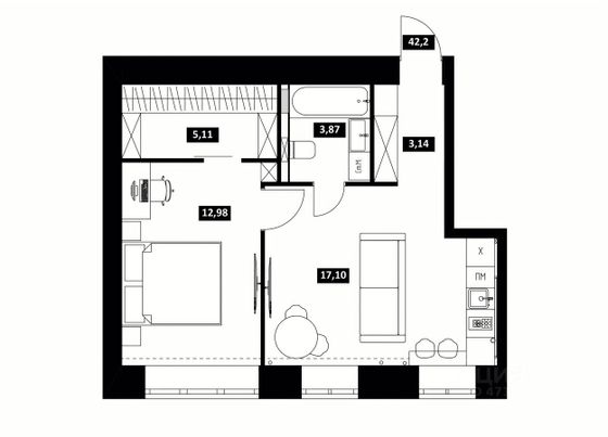 Продажа 2-комнатной квартиры 42,6 м², 2/5 этаж