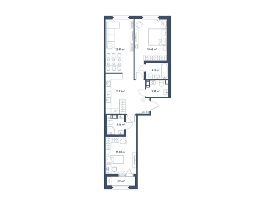 84,7 м², 2-комн. квартира, 8/11 этаж