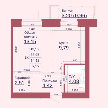 Продажа 1-комнатной квартиры 34,9 м², 6/10 этаж