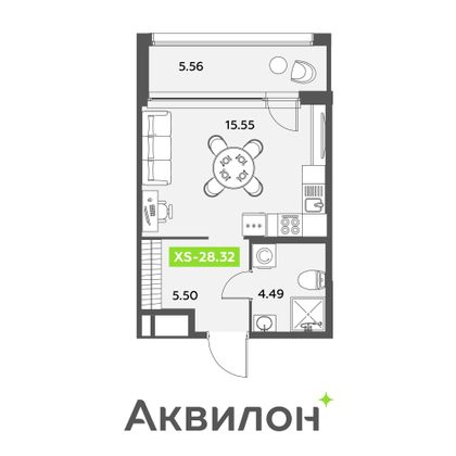 28,3 м², студия, 2/12 этаж