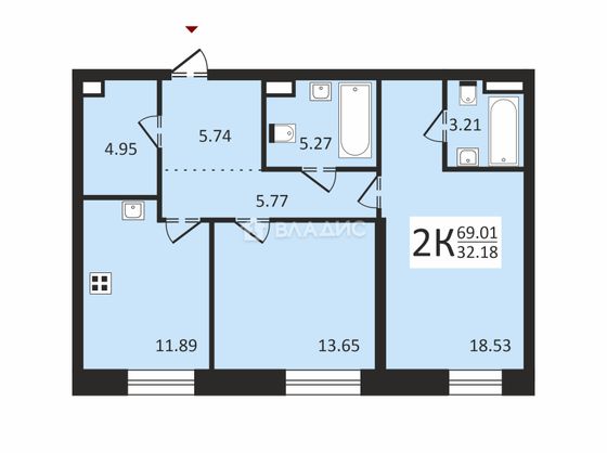 Продажа 2-комнатной квартиры 69 м², 11/16 этаж