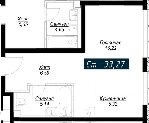 Продажа квартиры-студии 33,3 м², 36/36 этаж