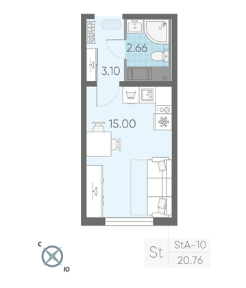 Продажа квартиры-студии 20,8 м², 17/19 этаж