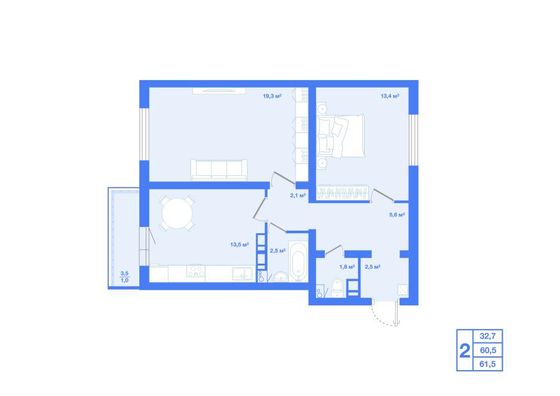 Продажа 2-комнатной квартиры 61,5 м², 3/10 этаж