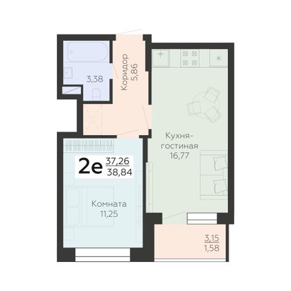 Продажа 2-комнатной квартиры 38,8 м², 10/24 этаж