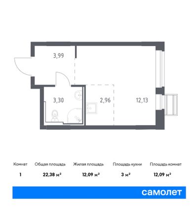 22,4 м², студия, 2/9 этаж