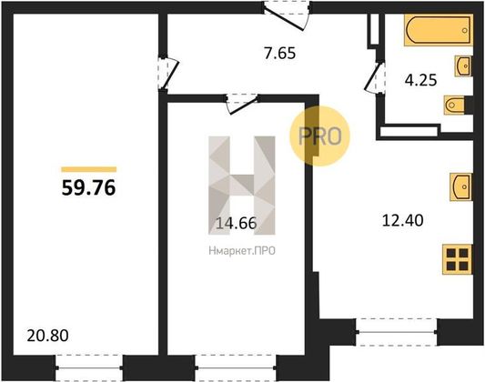 Продажа 2-комнатной квартиры 59,8 м², 18/25 этаж