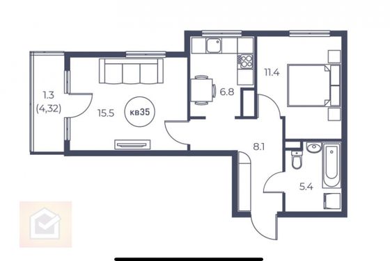 Продажа 2-комнатной квартиры 48,5 м², 3/3 этаж