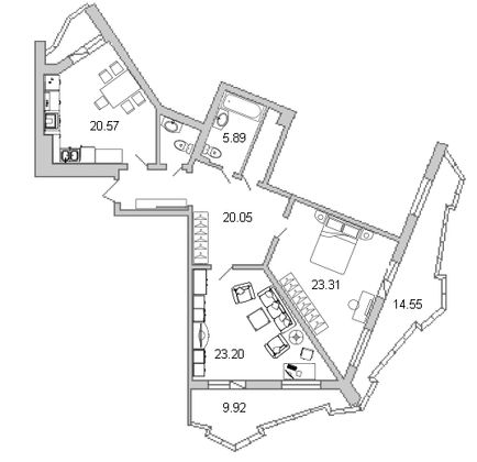 Продажа 2-комнатной квартиры 107,1 м², 5/23 этаж