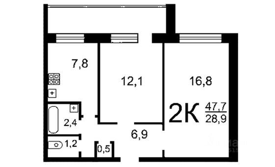 Продажа 2-комнатной квартиры 48 м², 12/12 этаж