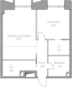 55 м², 1-комн. квартира, 5/18 этаж