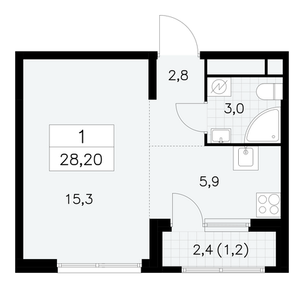 28,2 м², 1-комн. квартира, 21/30 этаж