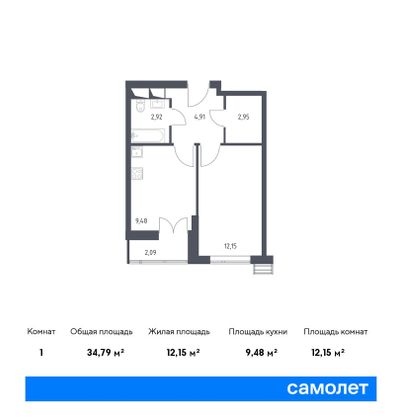 Продажа 1-комнатной квартиры 34,8 м², 20/28 этаж