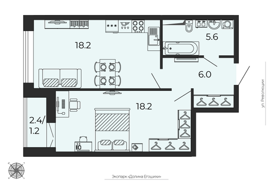 47,9 м², 2-комн. квартира, 20/25 этаж