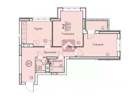 Продажа 2-комнатной квартиры 53 м², 4/25 этаж