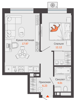 Продажа 1-комнатной квартиры 40 м², 5/7 этаж